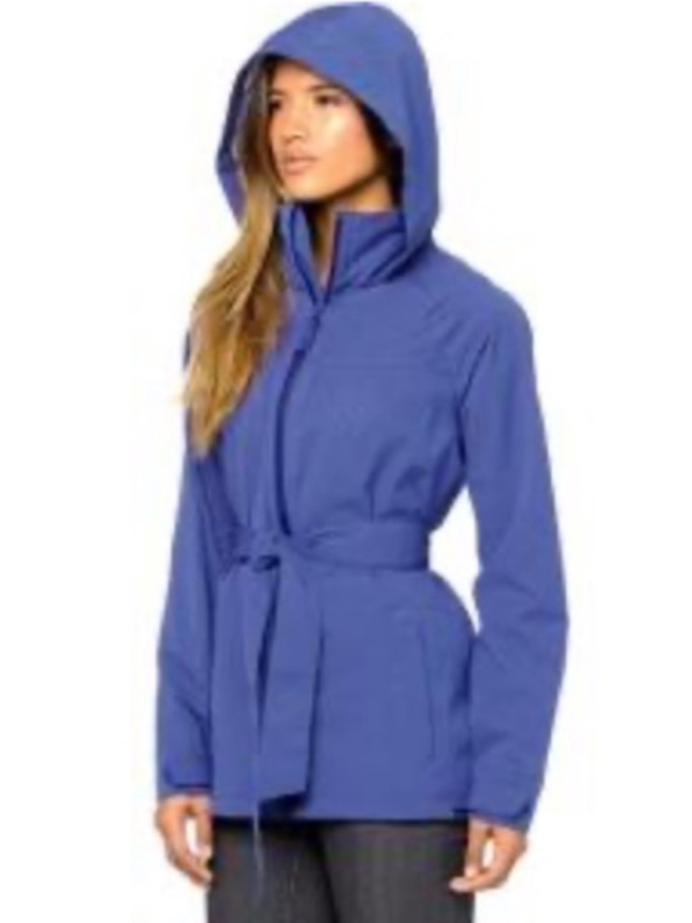 Prana Eliza Hooded Rain Jacket Water Repellent Coat Zipper Blue Pockets Velcro